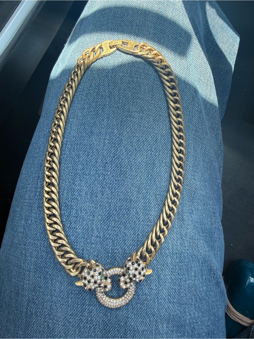 Stella & Dot Gold Double Panther Crystal Statement Necklace - Picture 2 of 3